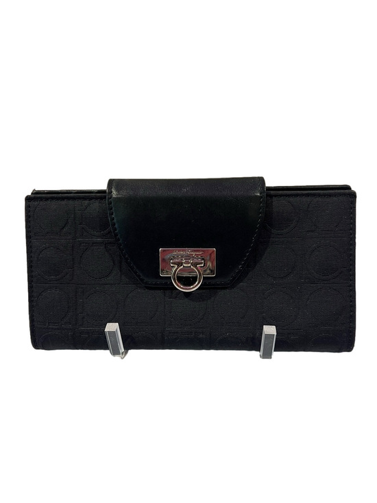 Salvatore Ferragamo Handbags - Salvatore Ferragamo Black Embossed Wallet Clutch with Ring Closure